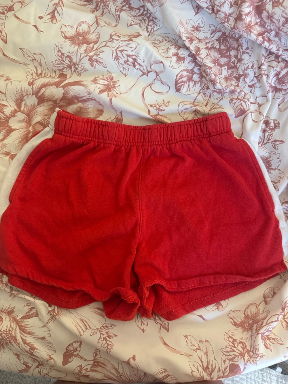 Red Athletic Shorts with White Side Trim